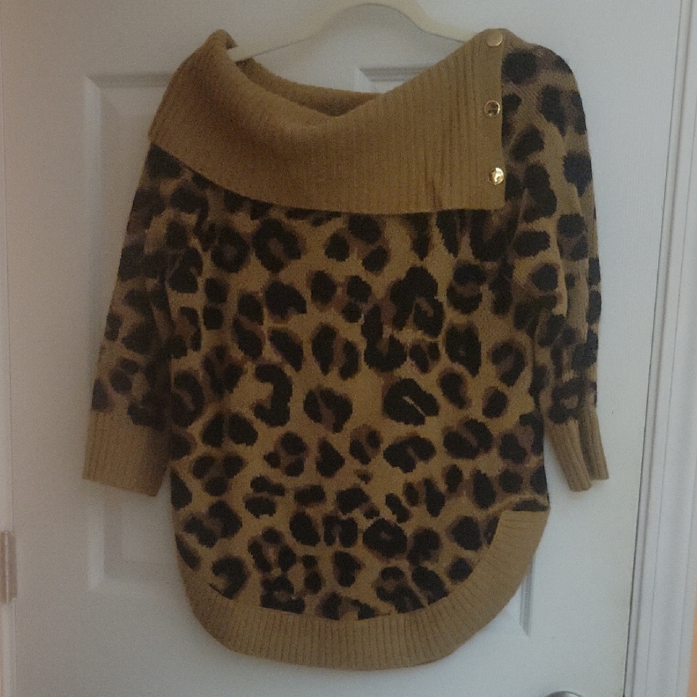 Madison Tan Leopard Cowl Neck Sweater